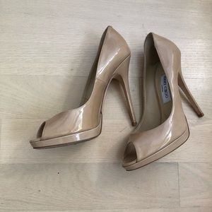 Jimmy Choo Nude Peep Toe Pumps- Quiet